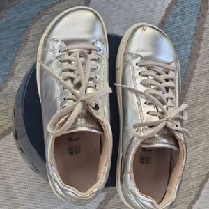 Birkenstock Metallic Silver Leather Lace-Up Sneakers